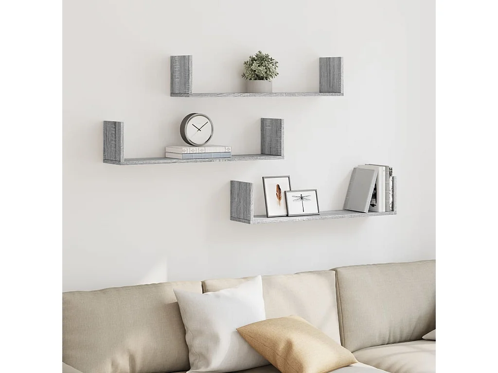 Estantes de pared 3 piezas gris sonoma 80x18x18 cm madera de ingeniería