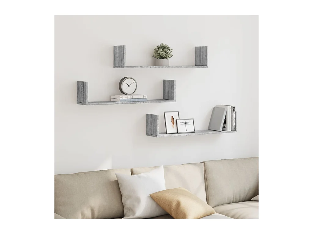 Wandplanken 3 stuks Sonoma grijs 80x18x18 cm bewerkt hout