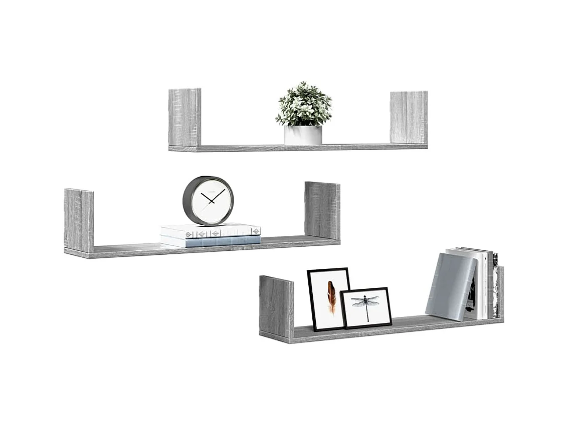 Wandplanken 3 stuks Sonoma grijs 80x18x18 cm bewerkt hout