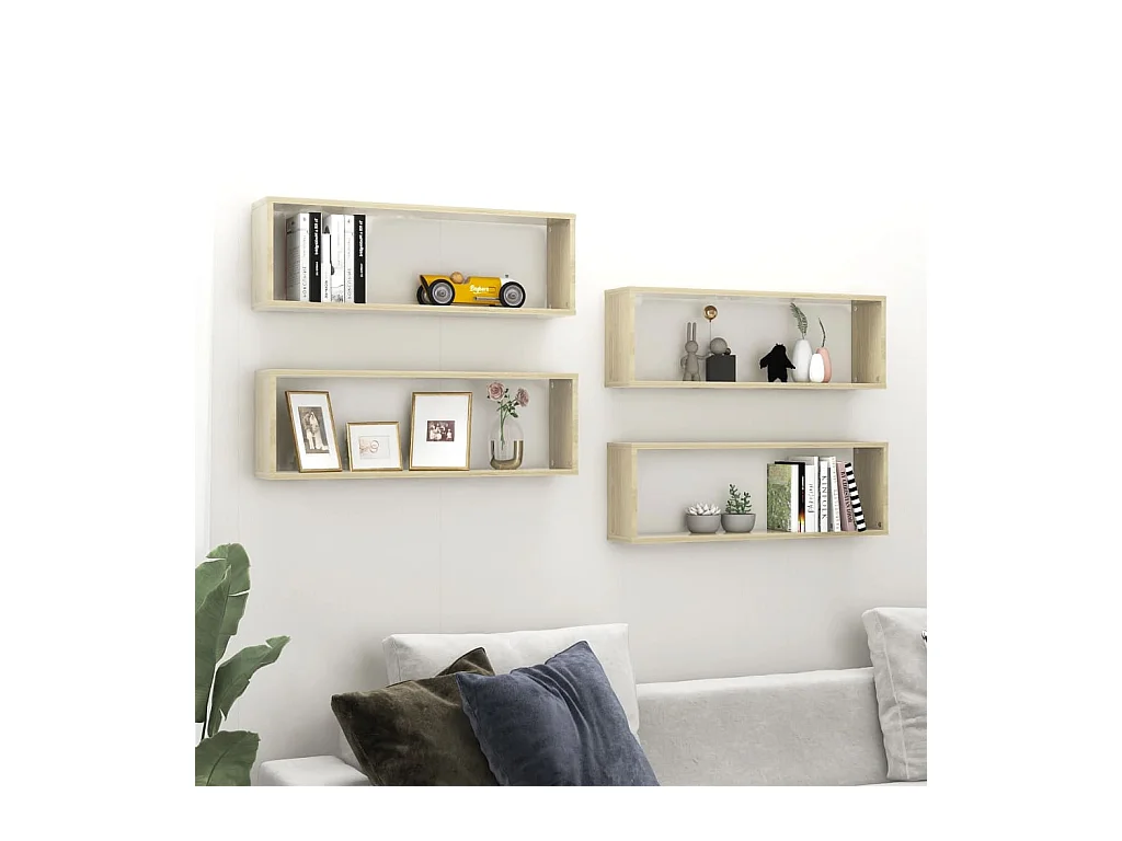 Étagères cube murales 4 pcs Chêne sonoma 80x15x26,5 cm