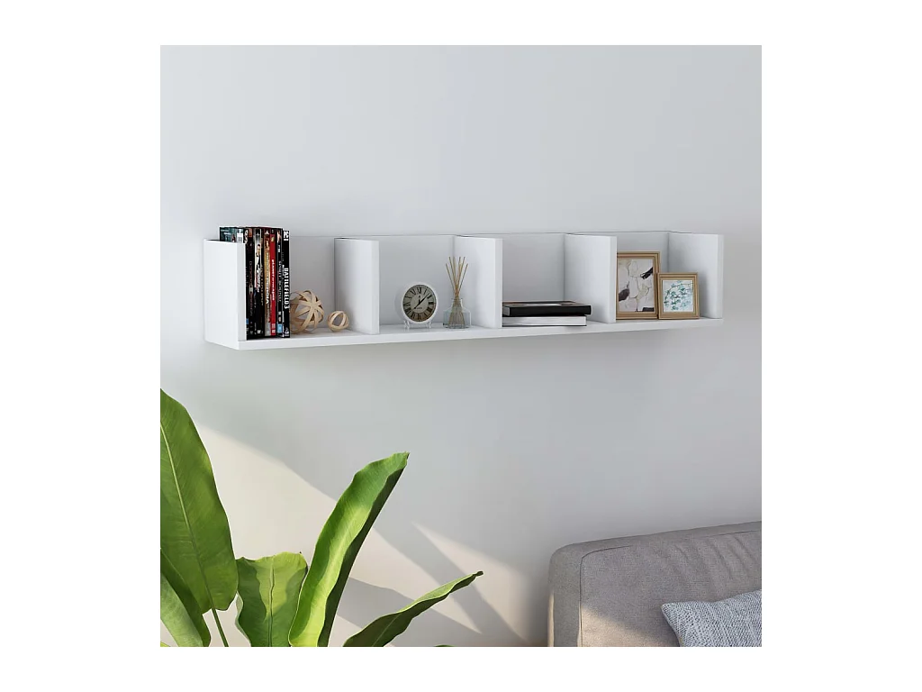 Mensola da parete per CD bianca 100x18x18 cm in legno ingegnerizzato