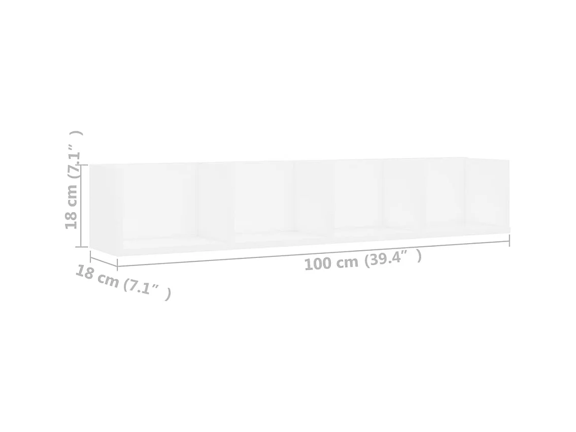 Mensola da parete per CD bianca 100x18x18 cm in legno ingegnerizzato
