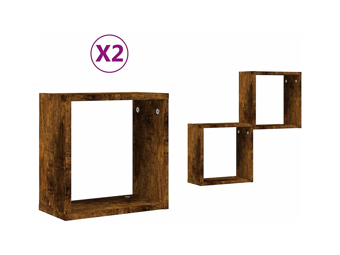 Mensole a cubo da parete 2 pezzi rovere affumicato 30x15x30cm