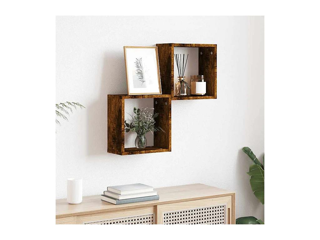 Mensole a cubo da parete 2 pezzi rovere affumicato 30x15x30cm