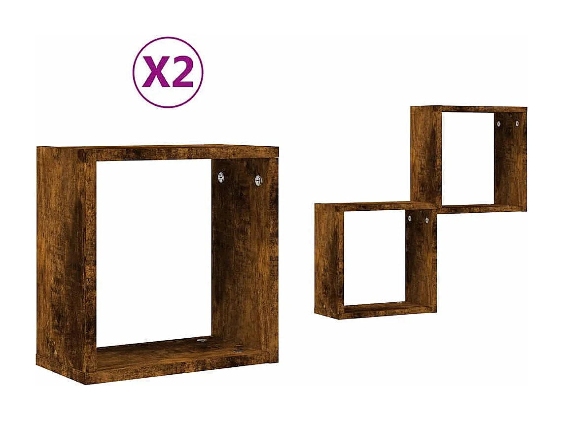Étagères murales sous forme de cube 2 pcs chêne fumé 30x15x30cm