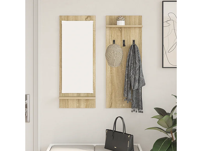Porte-manteau mural avec étagère avec stockage avec miroir Chêne Sonoma 70 x 10 x 90 cm