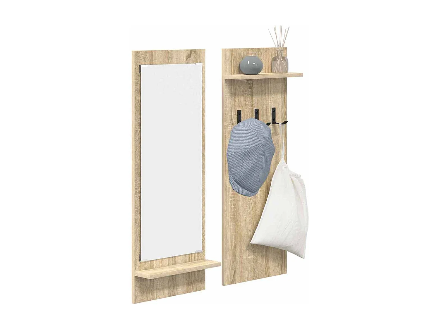 Porte-manteau mural avec étagère avec stockage avec miroir Chêne Sonoma 70 x 10 x 90 cm