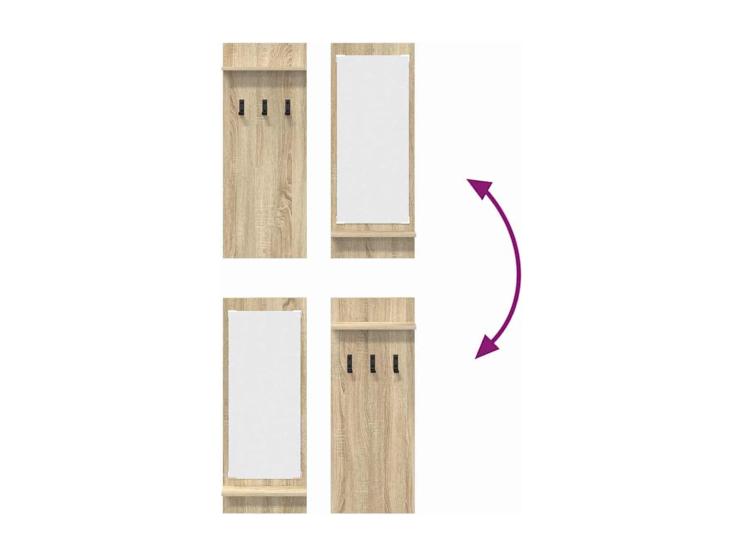 Porte-manteau mural avec étagère avec stockage avec miroir Chêne Sonoma 70 x 10 x 90 cm