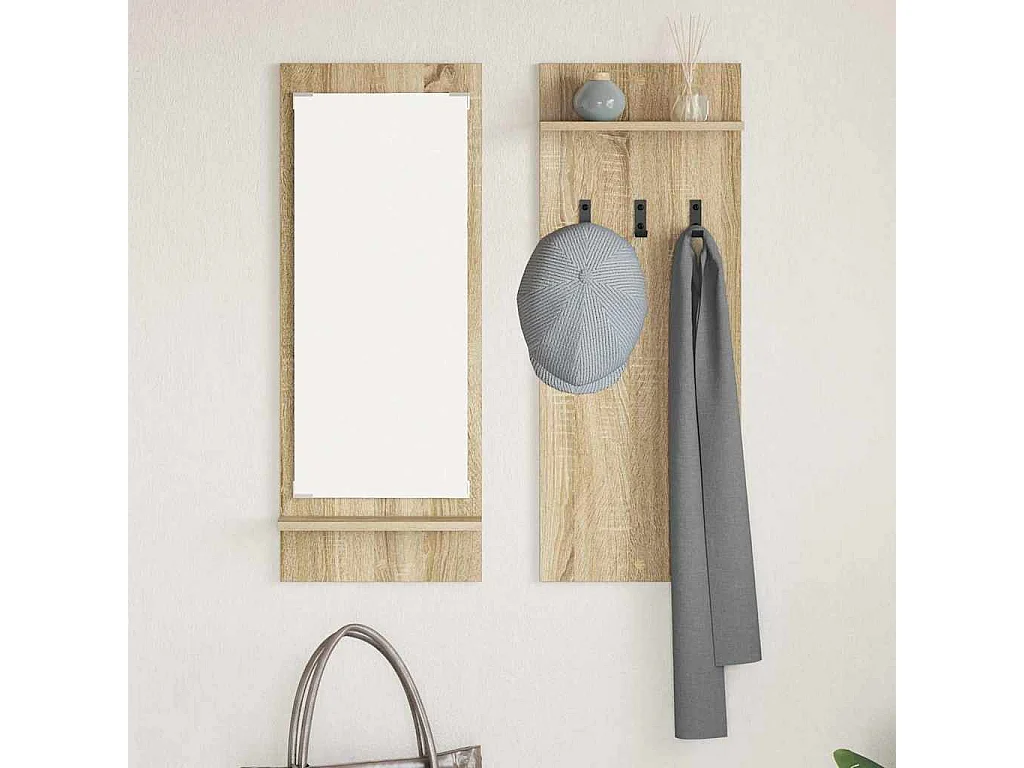 Porte-manteau mural avec étagère avec stockage avec miroir Chêne Sonoma 70 x 10 x 90 cm