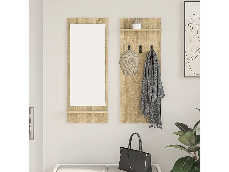 Porte-manteau mural avec étagère avec stockage avec miroir Chêne Sonoma 70 x 10 x 90 cm
