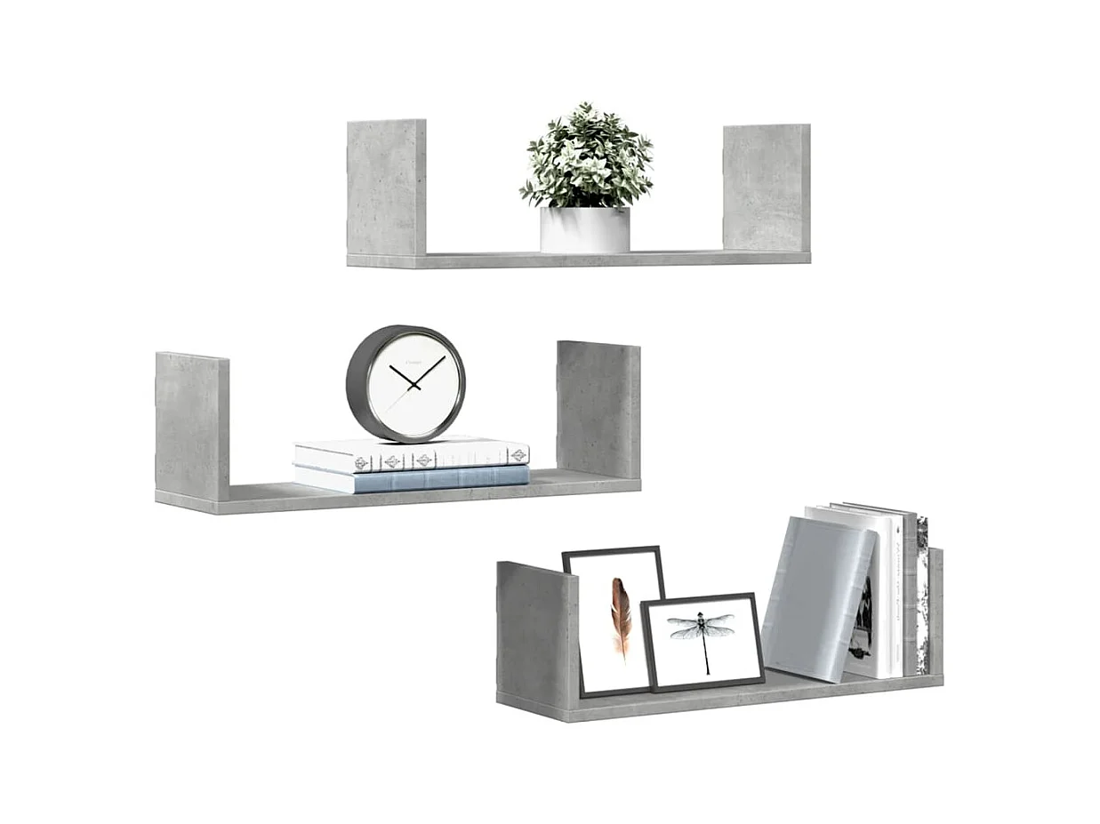 Wandplanken 3 stuks betongrijs 58x18x18 cm bewerkt hout