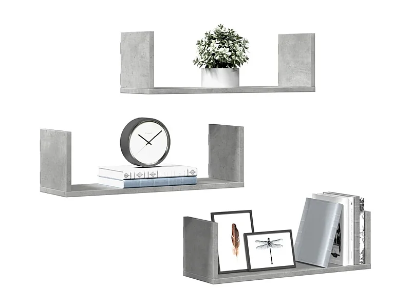 Wandregale 3 Stück Betongrau 58x18x18 cm Holzwerkstoff