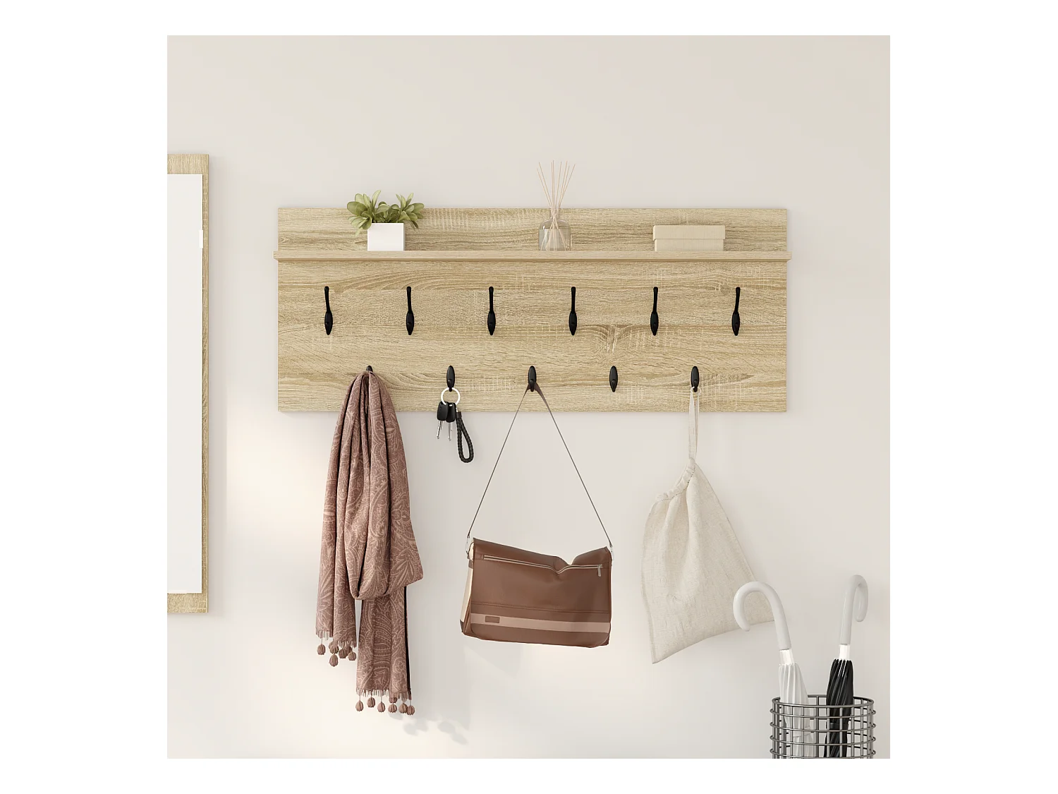 Porte-manteau mural avec étagère avec stockage Chêne sonoma 100 x 40 x 12 cm
