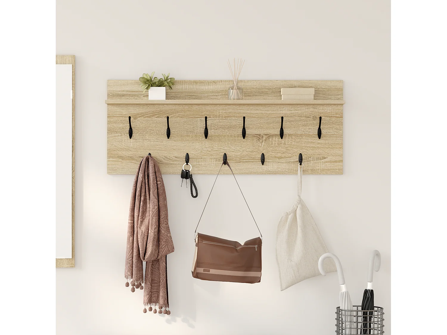 Porte-manteau mural avec étagère avec stockage Chêne sonoma 100 x 40 x 12 cm