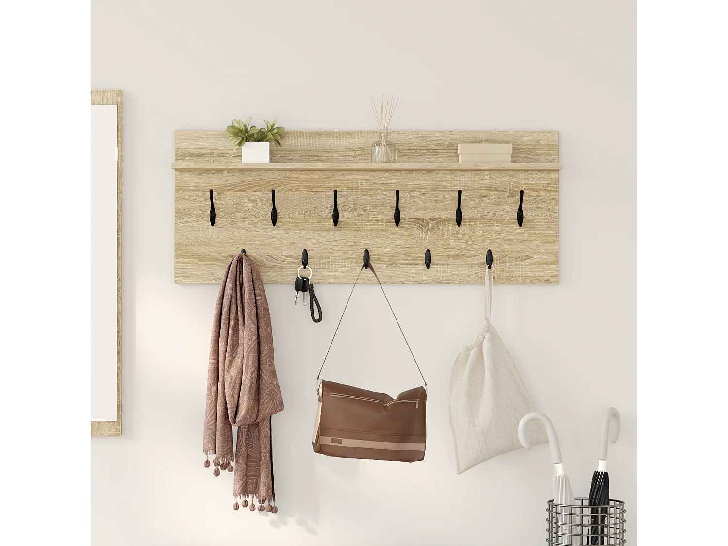 Porte-manteau mural avec étagère avec stockage Chêne sonoma 100 x 40 x 12 cm
