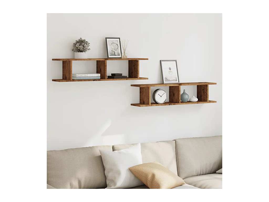 Étagères murales 2 pcs vieux bois 90x18x20 cm bois d'ingénierie