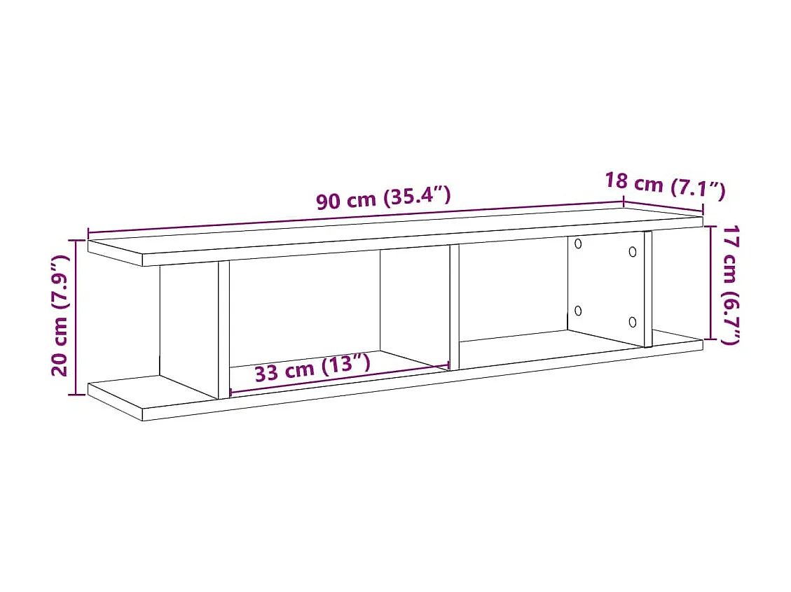 Étagères murales 2 pcs vieux bois 90x18x20 cm bois d'ingénierie