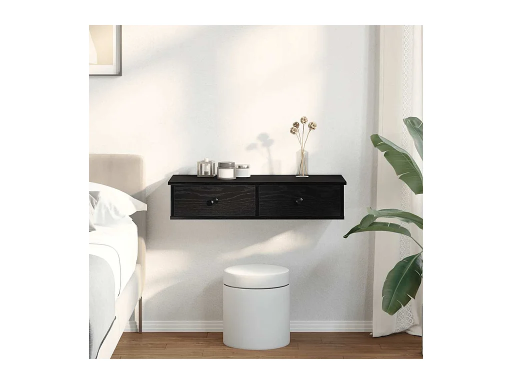 Mensola da parete con cassetti nera 80x31x17 cm in legno ingegnerizzato