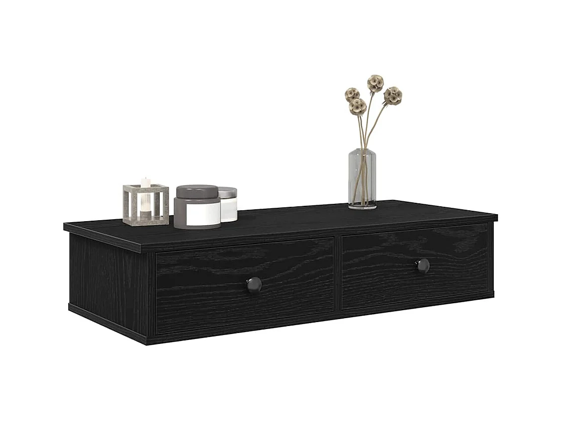 Wandplank met lades zwart 80x31x17 cm bewerkt hout
