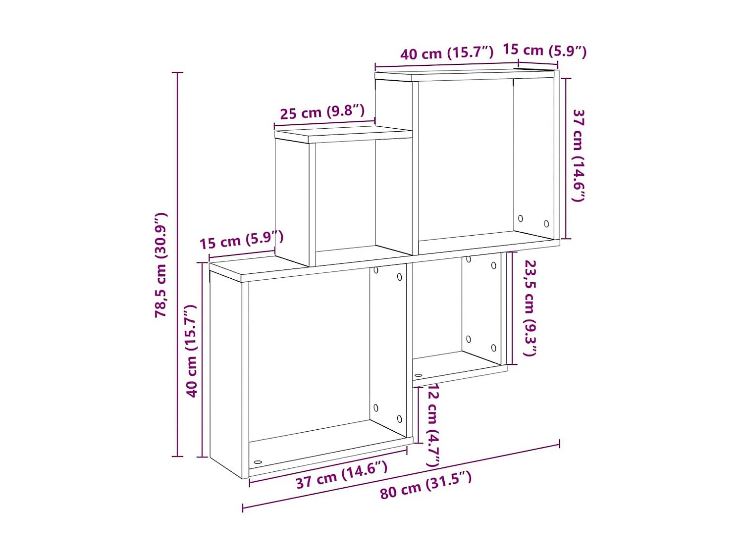 Étagère murale vieux bois 80x15x78,5 cm bois d'ingénierie