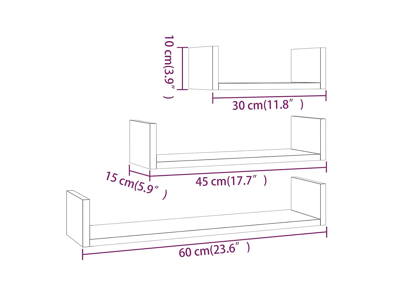 Étagères murales d'affichage 3pcs Sonoma gris Bois d'ingénierie