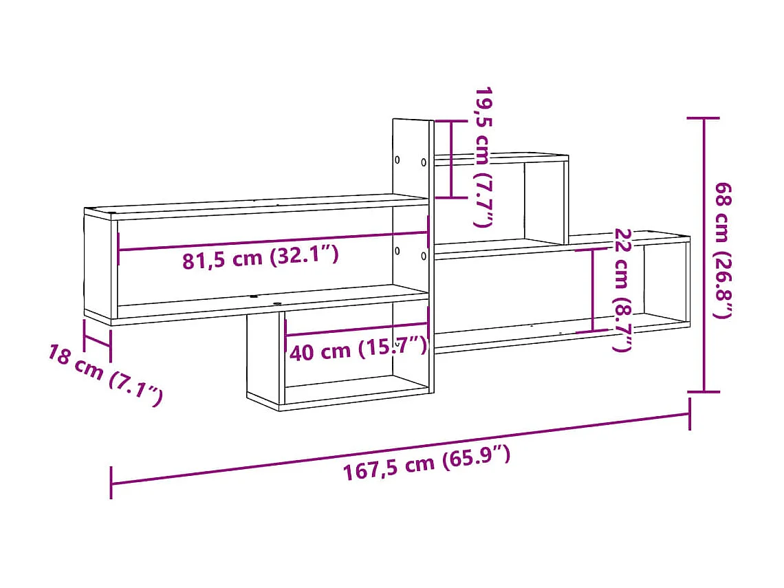 Estante de pared madera vieja 167,5x18x68 cm madera de ingeniería