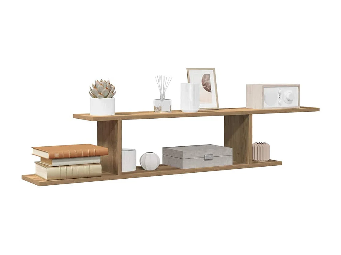 TV-wandplank, handgemaakt eikenhout, 125x18x23cm, bewerkt hout