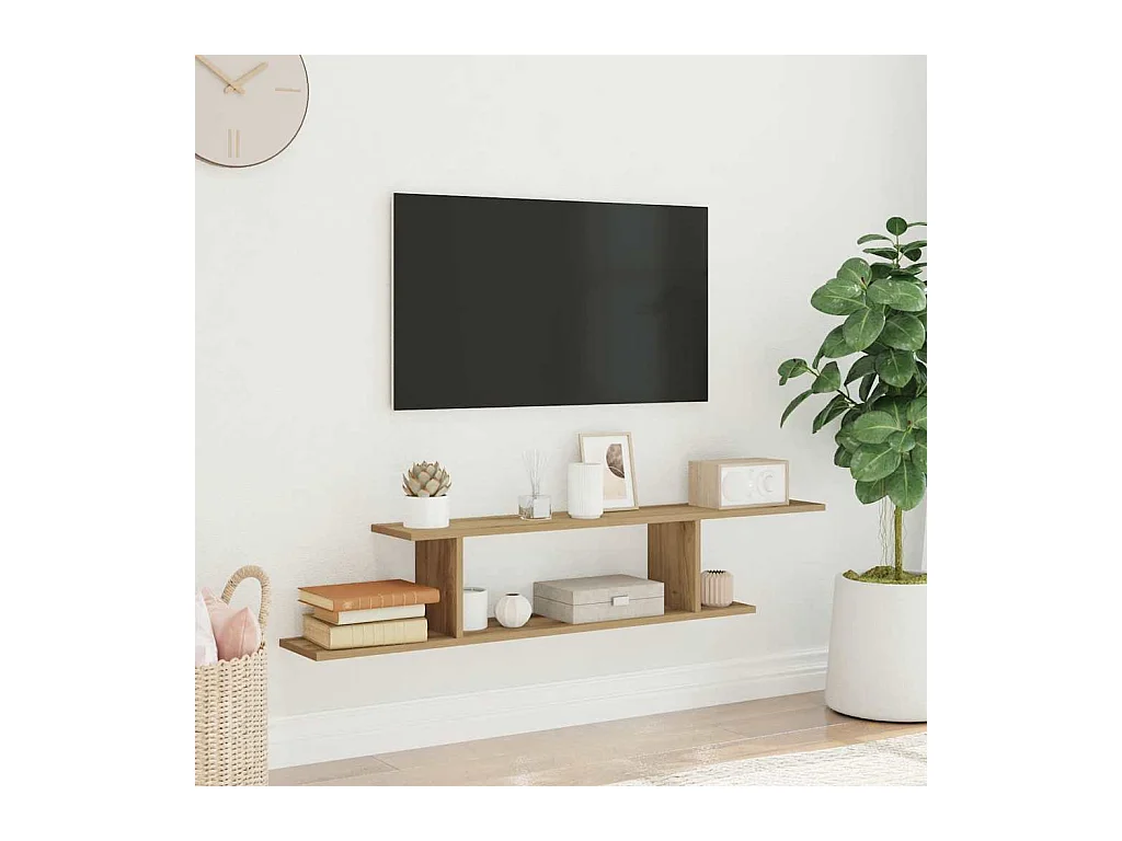 TV-wandplank, handgemaakt eikenhout, 125x18x23cm, bewerkt hout