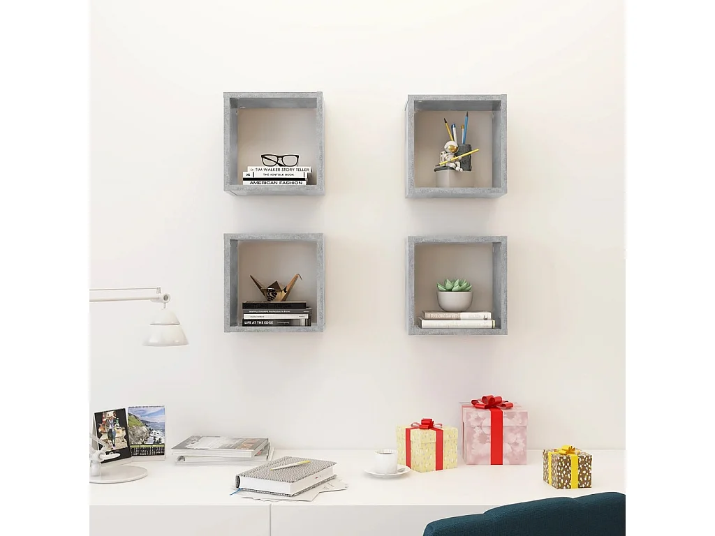 Étagères cube murales 4 pcs Gris béton 26x15x26 cm