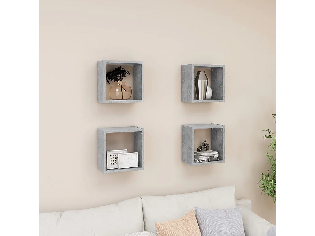 Étagères cube murales 4 pcs Gris béton 26x15x26 cm