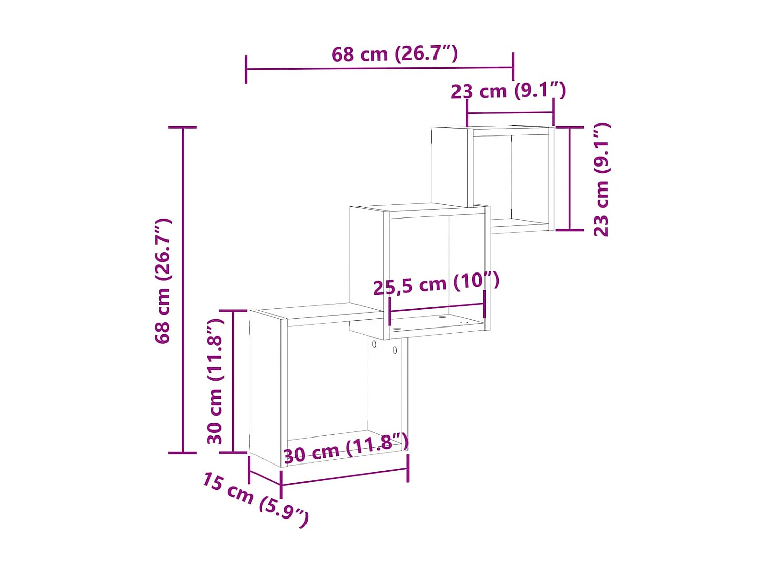 Estantes de pared en forma de cubo, hechos a mano en roble, madera de ingeniería.