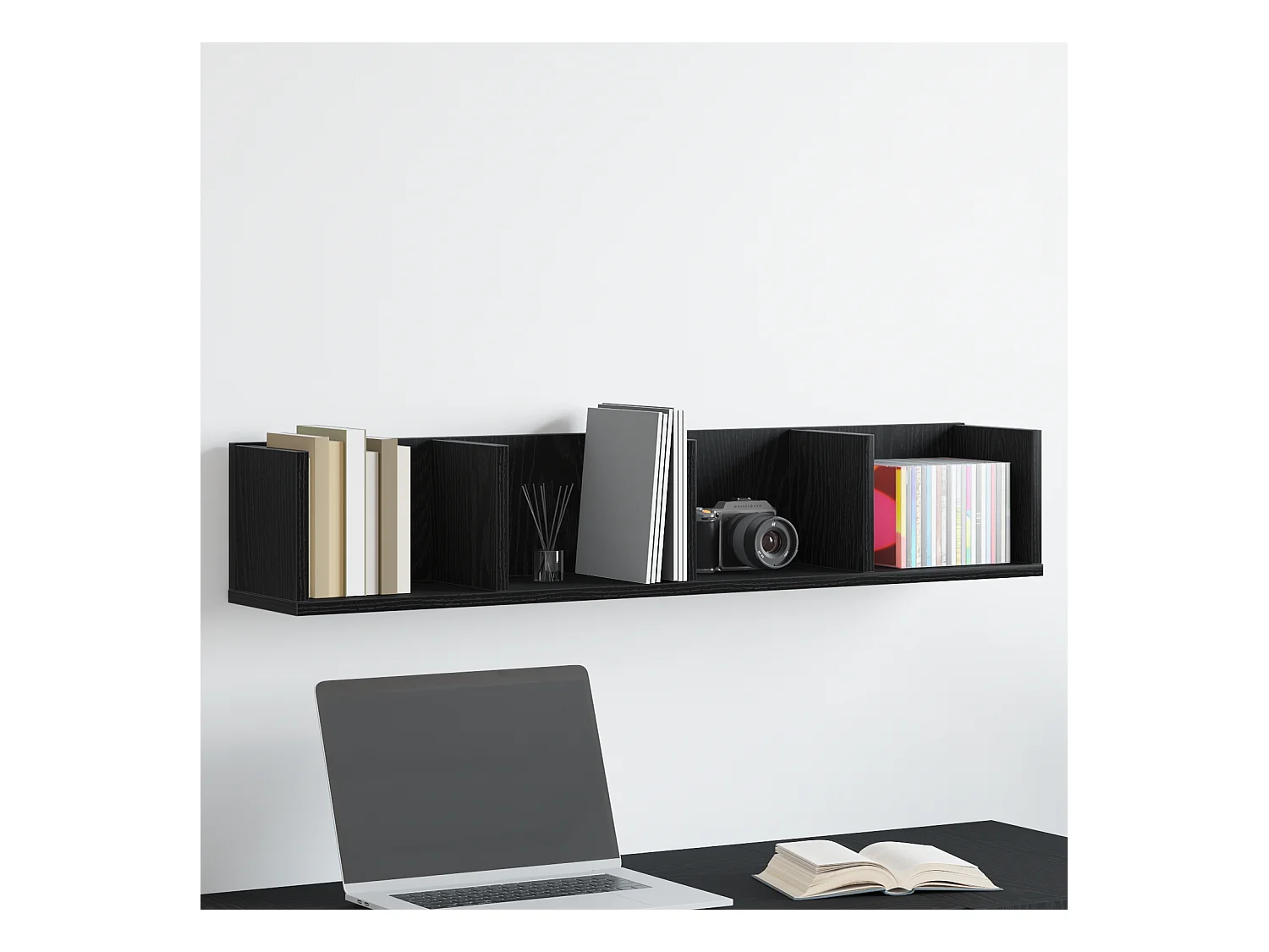 Mensola da parete per CD in rovere nero 100x18x18 cm in legno ingegnerizzato