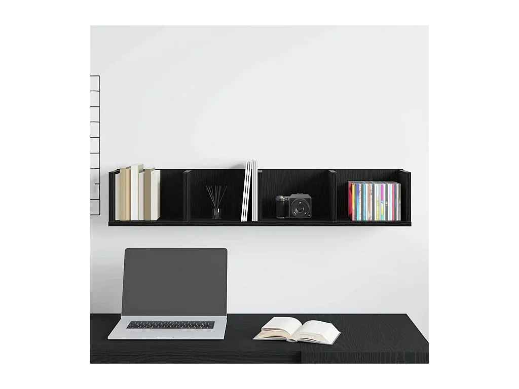 Mensola da parete per CD in rovere nero 100x18x18 cm in legno ingegnerizzato