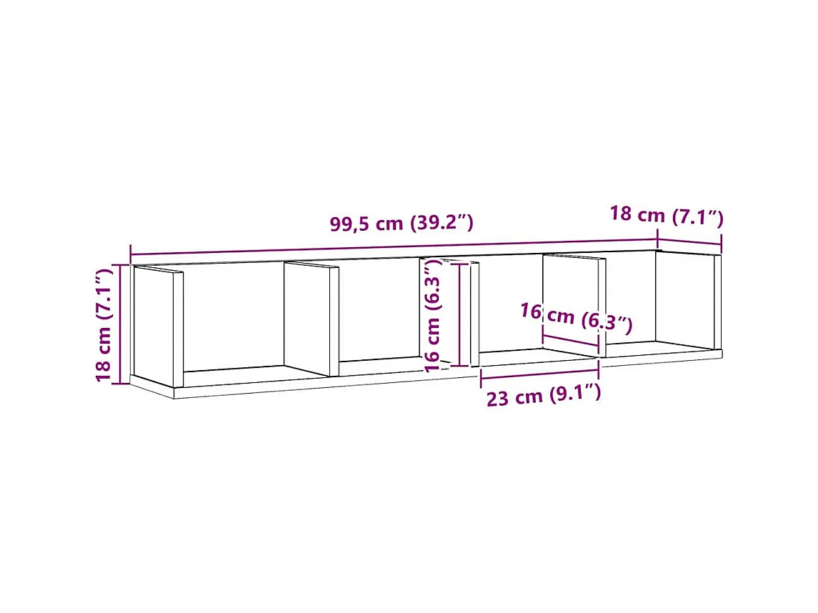 Mensola da parete per CD in rovere nero 100x18x18 cm in legno ingegnerizzato