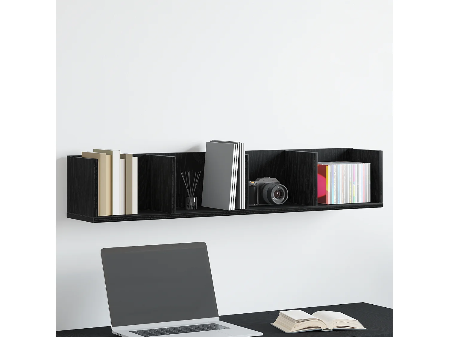 Étagère murale CD Chêne noir 100x18x18 cm en bois d'ingénierie