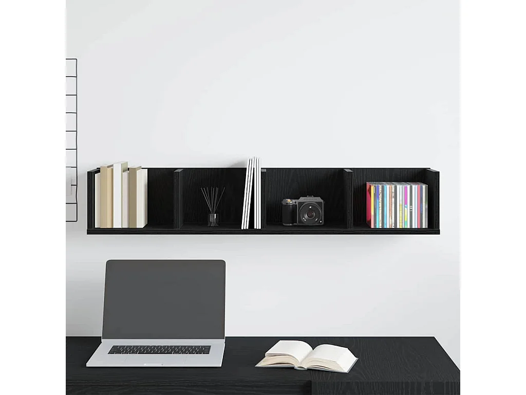 Étagère murale CD Chêne noir 100x18x18 cm en bois d'ingénierie