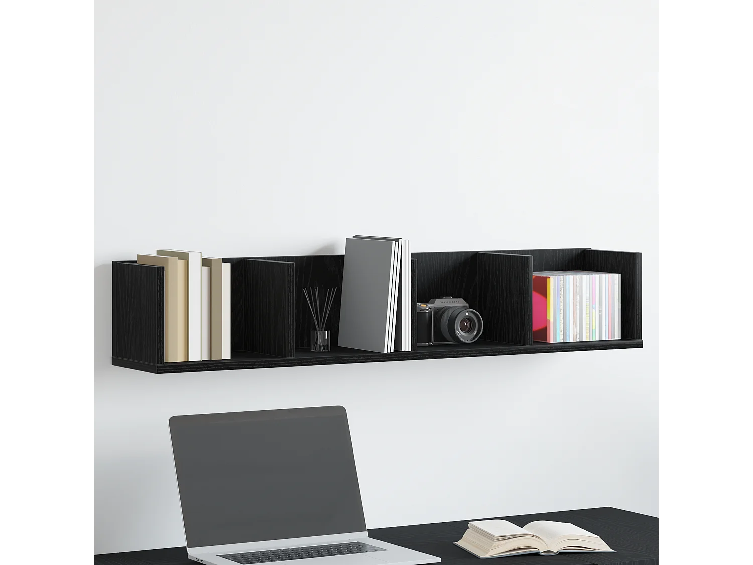 Étagère murale CD Chêne noir 100x18x18 cm en bois d'ingénierie