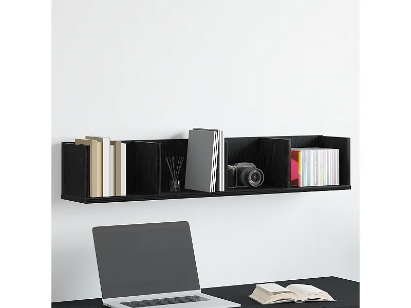 Mensola da parete per CD in rovere nero 100x18x18 cm in legno ingegnerizzato