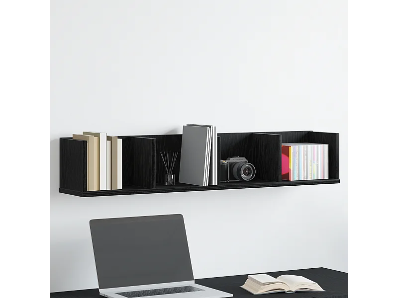 Estante de pared para CD de roble negro, 100 x 18 x 18 cm, madera de ingeniería