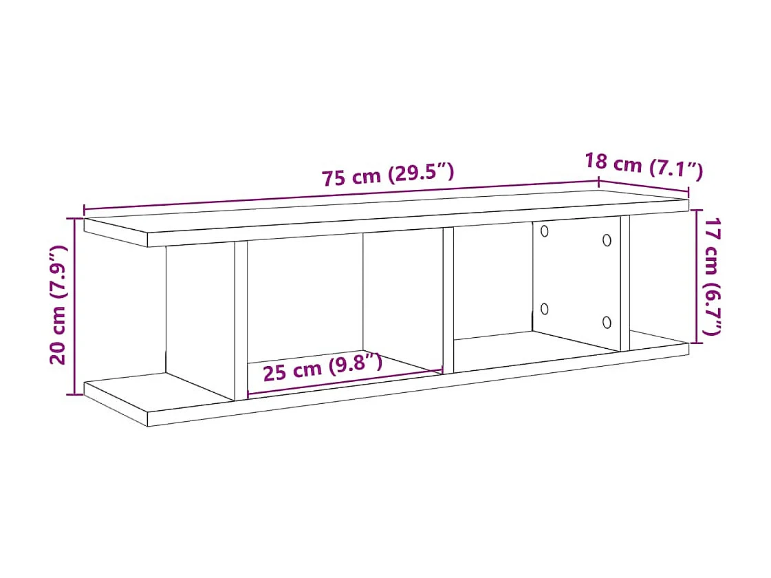 Étagères murales 2 pcs vieux bois 75x18x20 cm bois d'ingénierie
