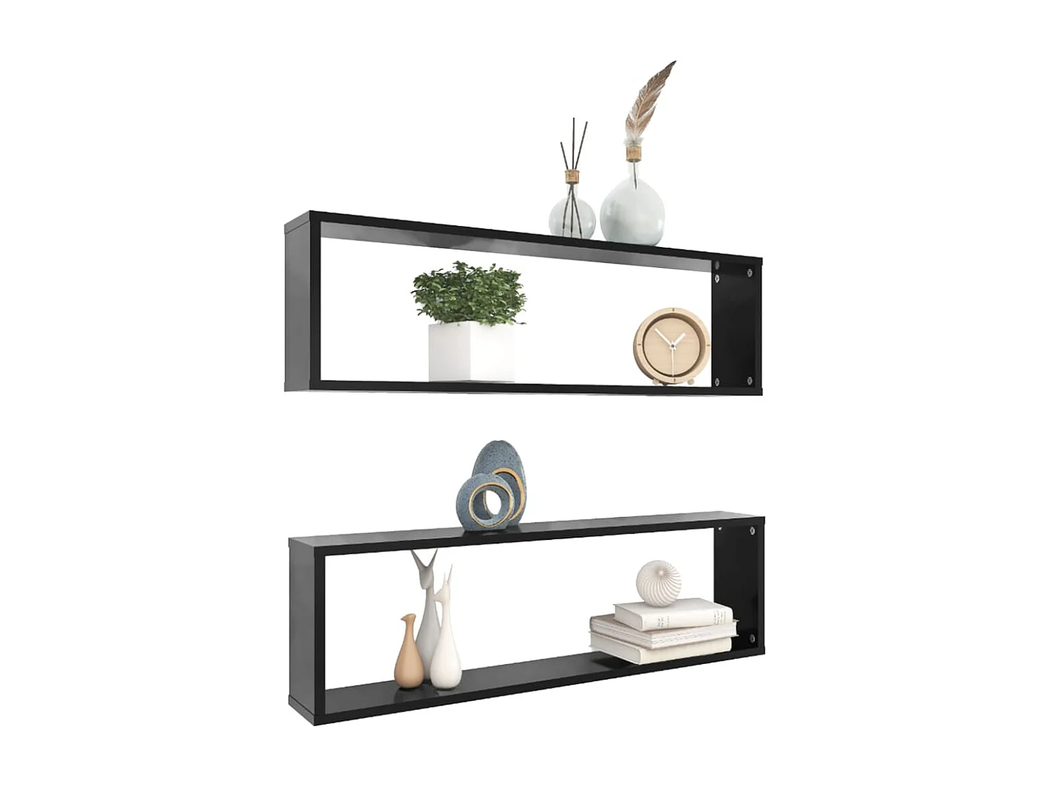 Étagères cube murales 2 pcs noir 100x15x30 cm bois d'ingénierie