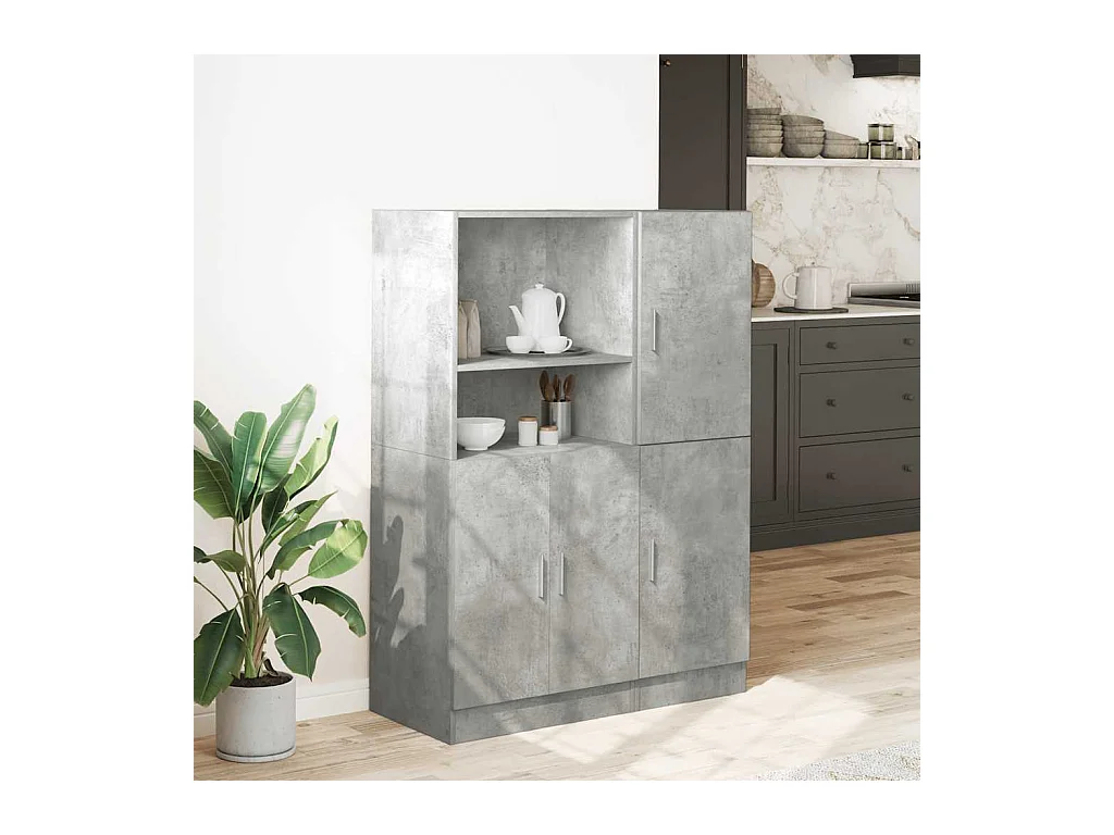 2-delige keukenkastset betongrijs bewerkt hout