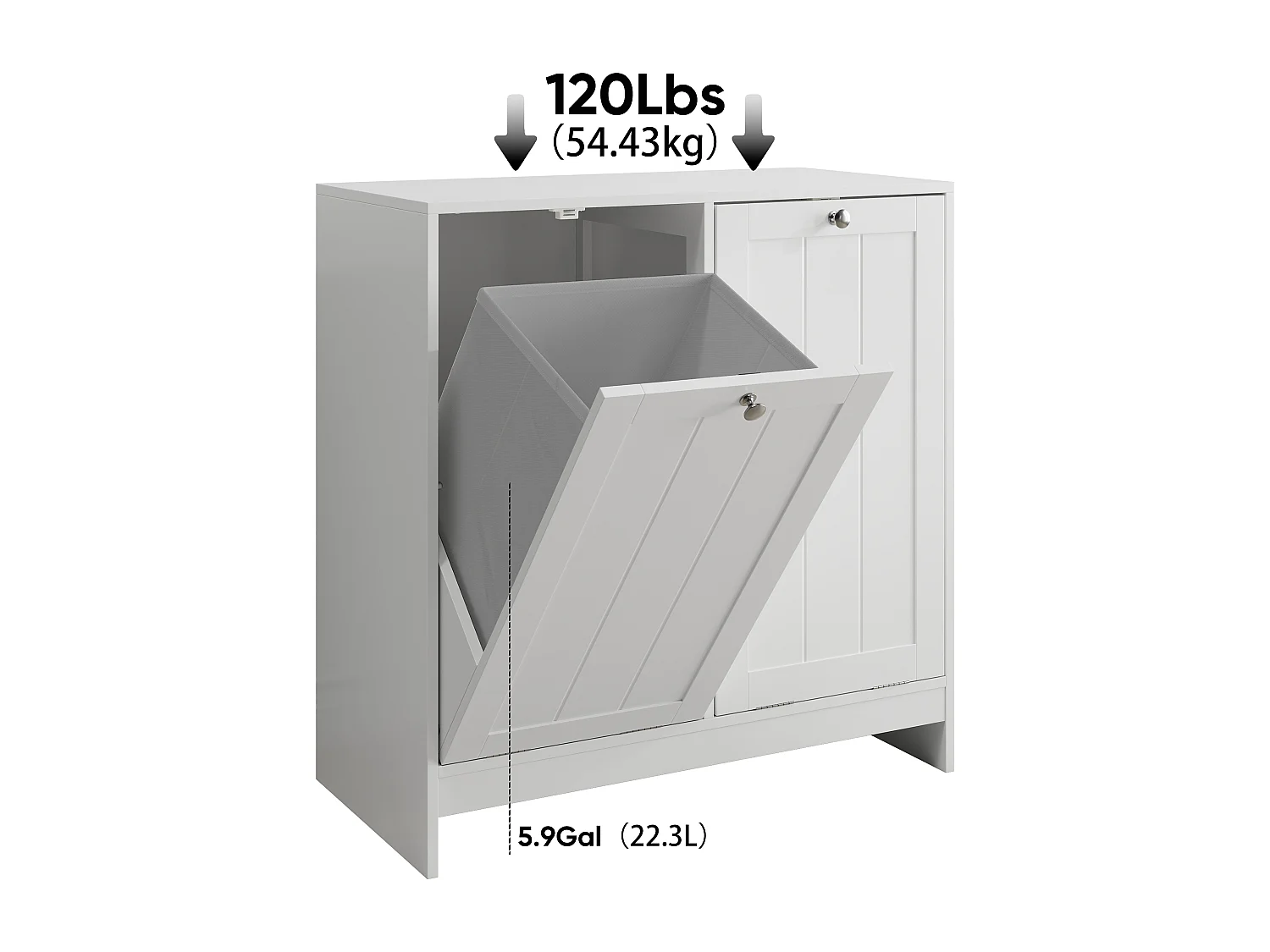 Panier à linge basculant avec panier amovible, meuble de rangement pour salle de bain, organisateur freestanding, blanc (66x33x68 cm)