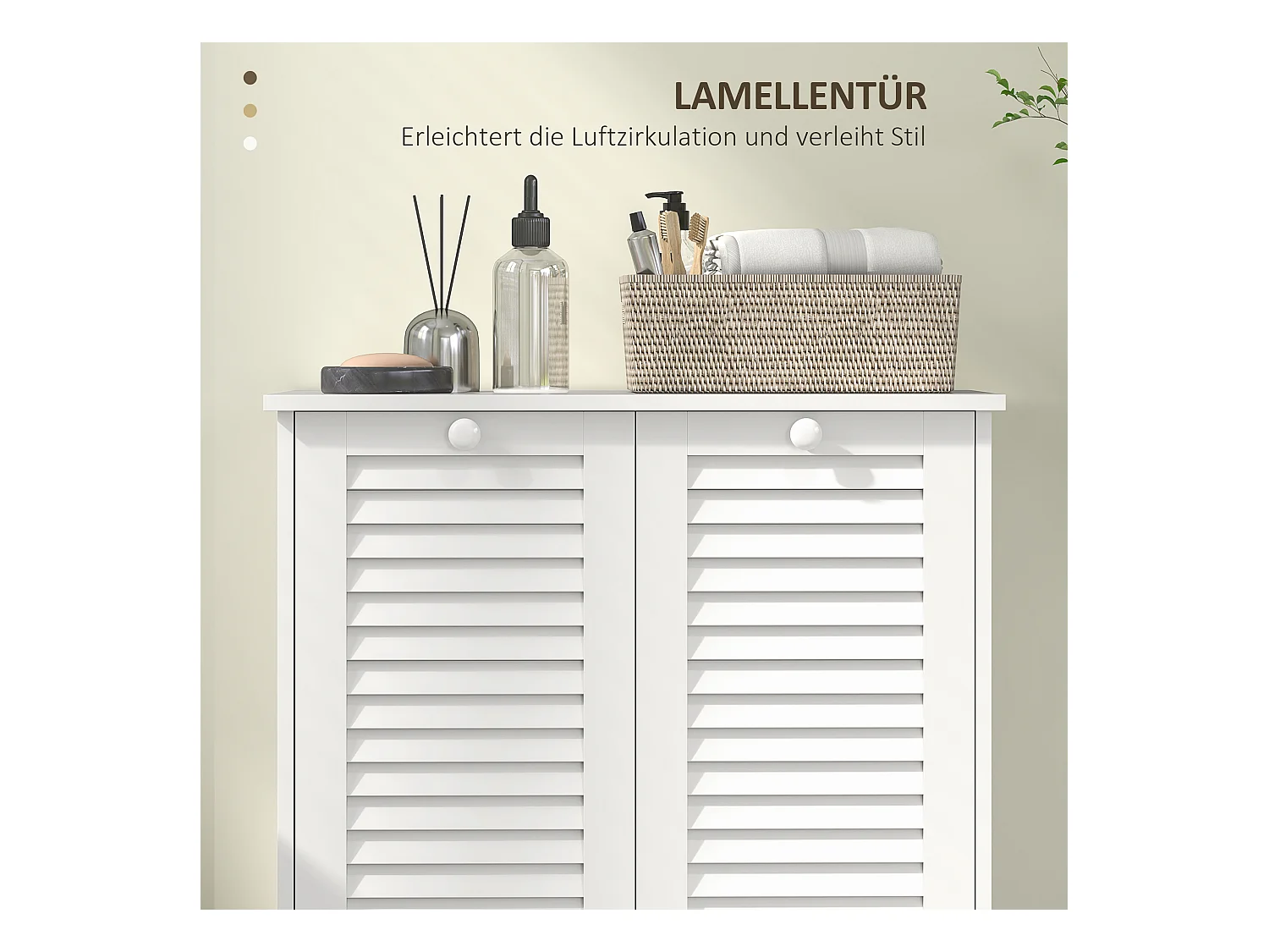Armoire à linge avec 2 paniers, portes lamellées, MDF, blanc (70x38x73 cm)