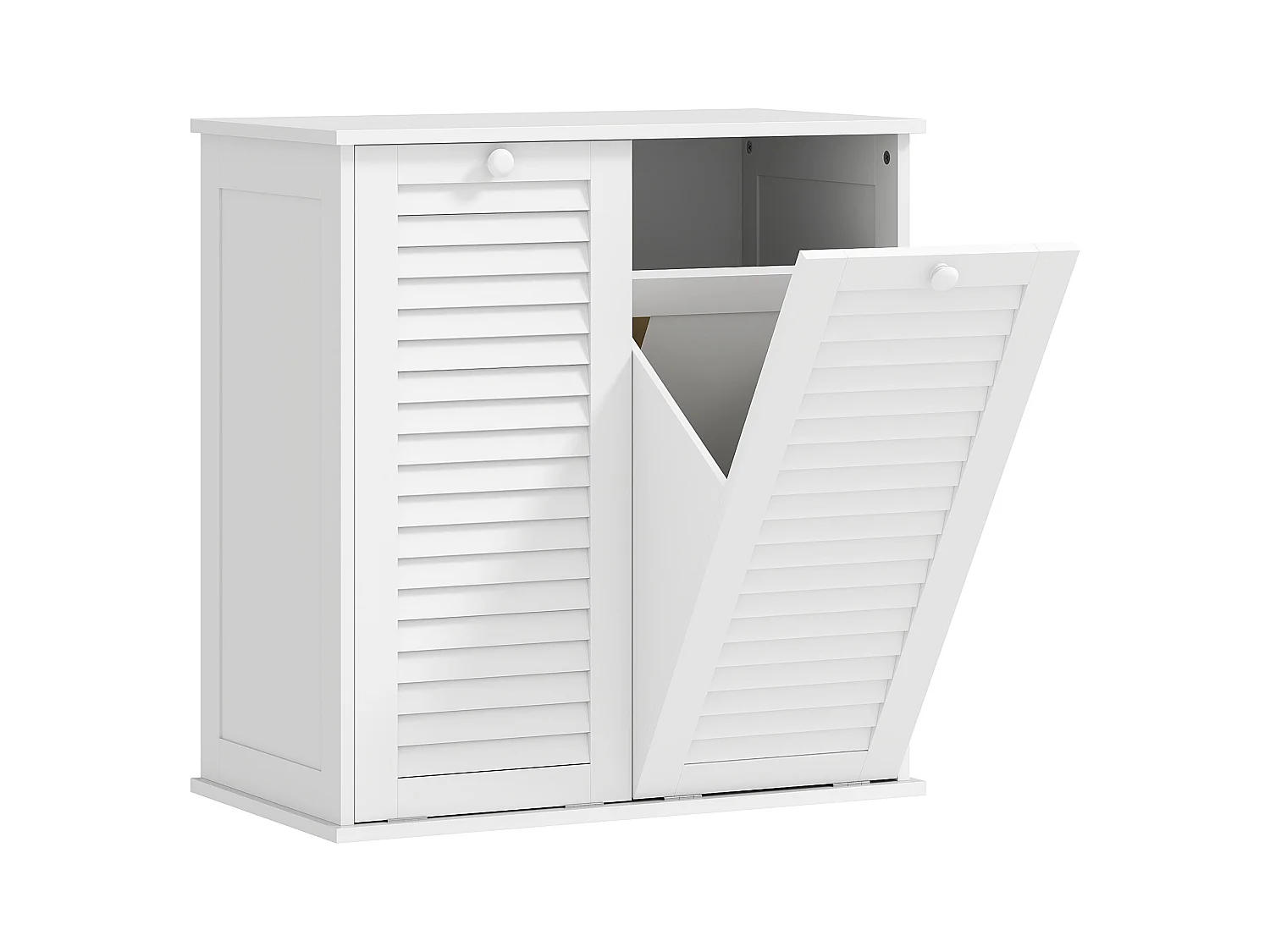Mobile portabiancheria con 2 cestini, ante laminate, MDF, bianco (70x38x73 cm)