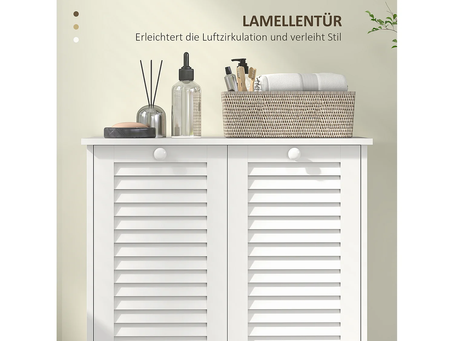 Mueble para ropa blanca con 2 cestas, puertas laminadas, MDF, blanco (70x38x73 cm)