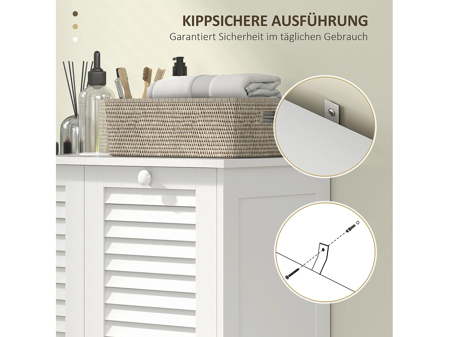 Mueble para ropa blanca con 2 cestas, puertas laminadas, MDF, blanco (70x38x73 cm)