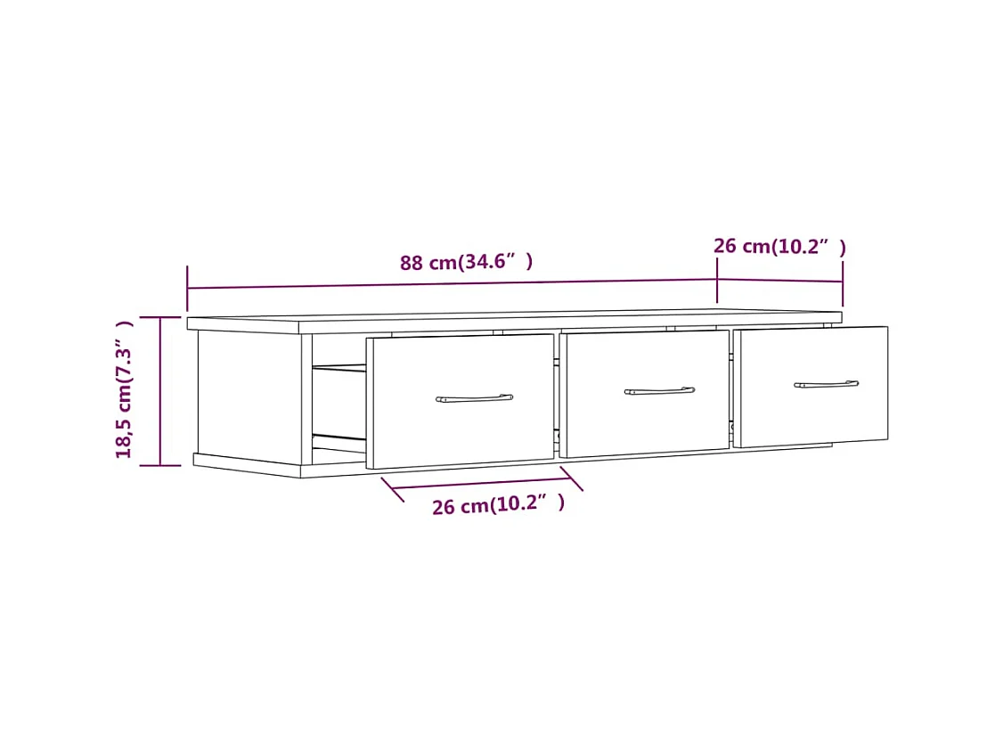 Mobiletto da parete Rovere marrone 88x26x18,5 cm Legno composito