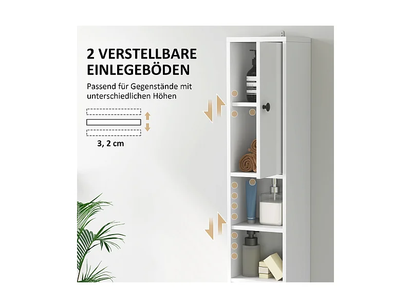 Armoire étroite avec tiroir et étagère réglable, en bois, blanc (20x20x178 cm)