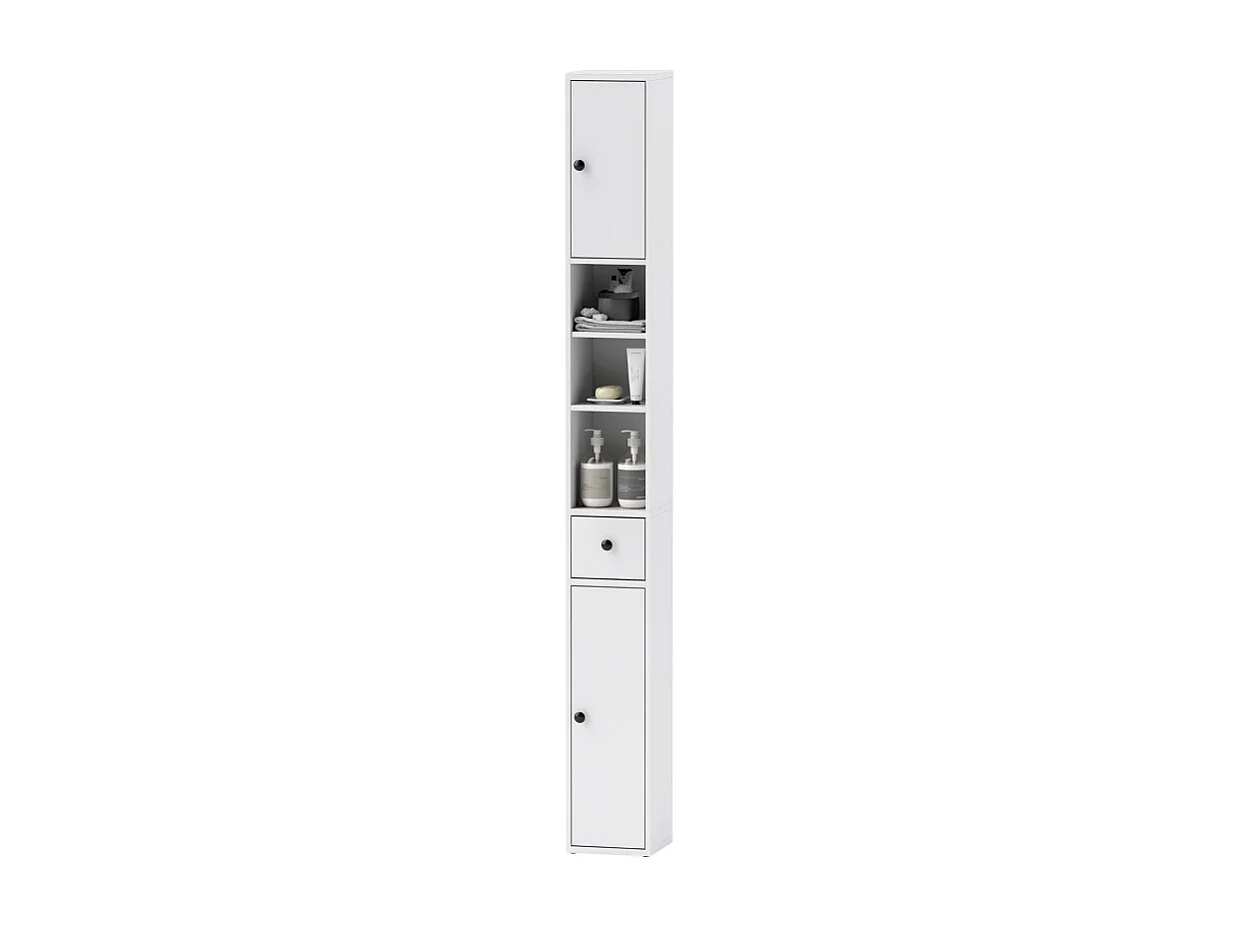 Armoire étroite avec tiroir et étagère réglable, en bois, blanc (20x20x178 cm)